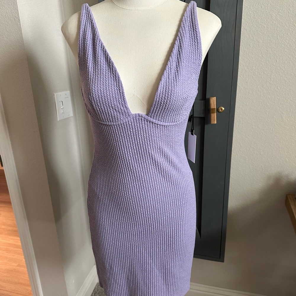 NWT ASTR the Label Moira Plunge Neck
Sleeveless Minidress. Medium. Lavender.